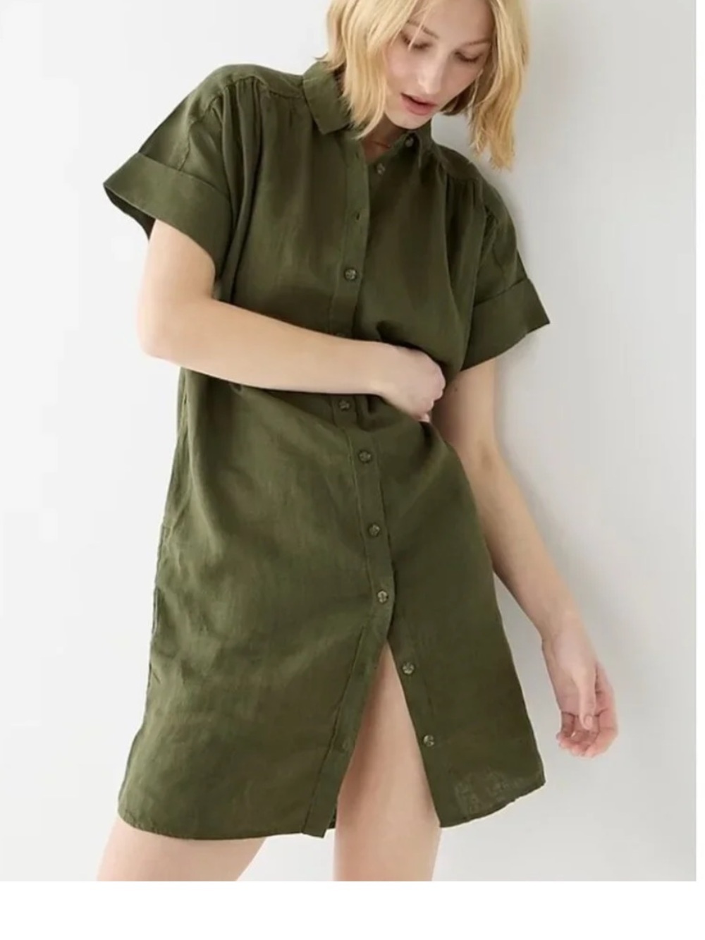 J. Crew Baird McNutt Irish Linen Relaxed Fit Shirt Dress Size XS Green